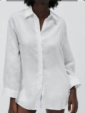 Zara White Linen-Blend Button Shirt